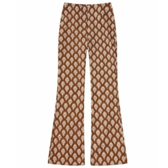 Women's Zara Flared Print Pants in Brown, Size XS - Picture 5 of 5